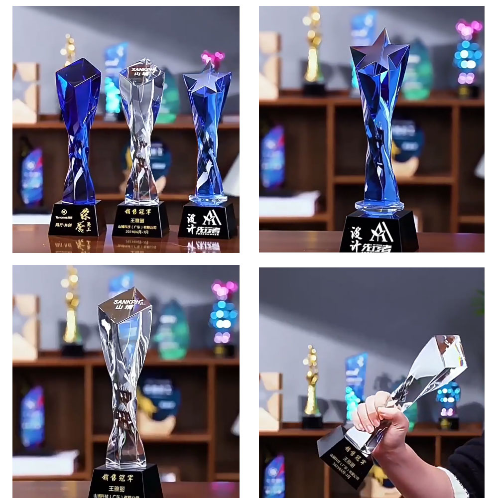 螺旋扭面水晶颁奖奖杯 企业赛事荣誉纪念摆件 - Twisted Column Diamond K9 Crystal Trophy Custom Engraved Award Ornament 1