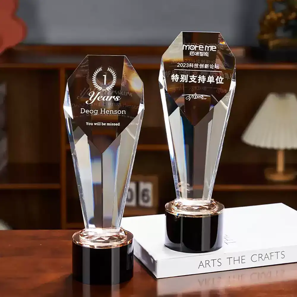 钻石切面 K9 水晶奖杯 喷砂雕刻定制赛事商务颁奖纪念摆件 - k9 crystal trophy sandblasting engraving 1 1