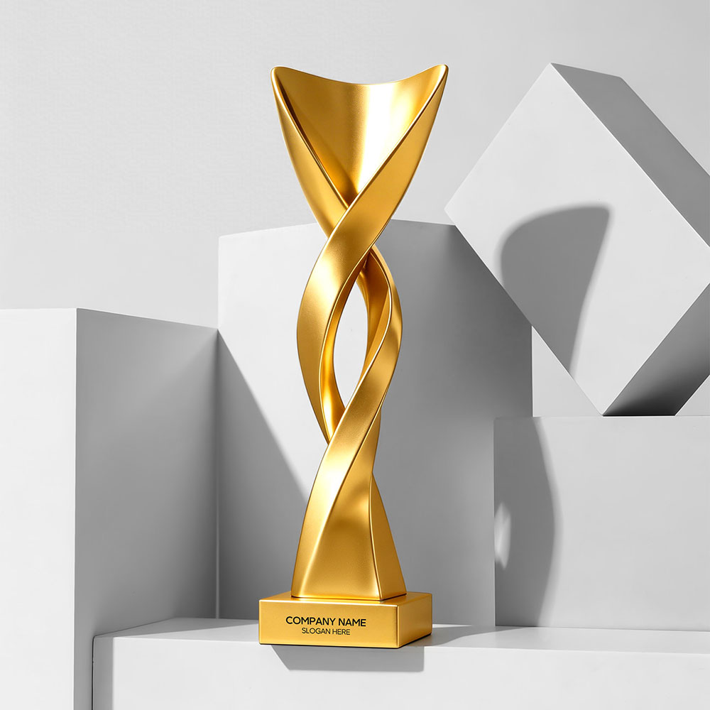 螺旋振翅金属奖杯定制 金银铜三色优秀员工年会颁奖纪念摆件 - Trophée métallique aile torsadée personnalisable 1 1