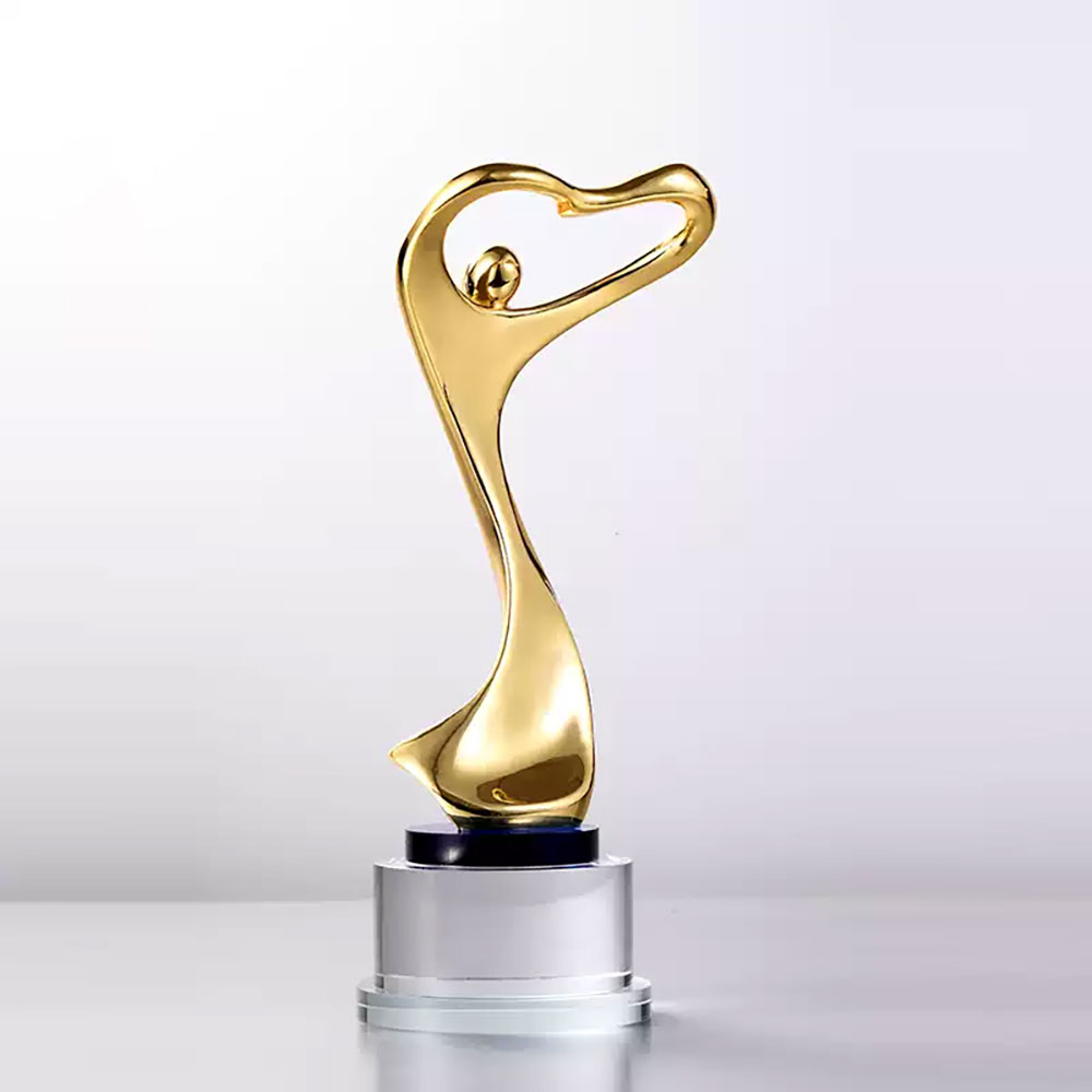 爱心抽象人形金属奖杯 水晶底座 公益感恩表彰奖杯可定制刻字 - Trofeo metal figura corazón base cristal imagen