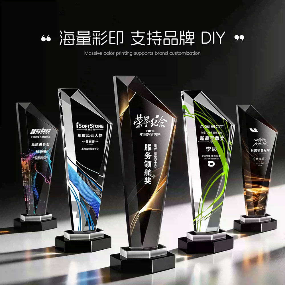 切面水晶奖杯定制 企业年会彩印奖牌 优秀员工颁奖纪念奖杯 - crystal trophy 15