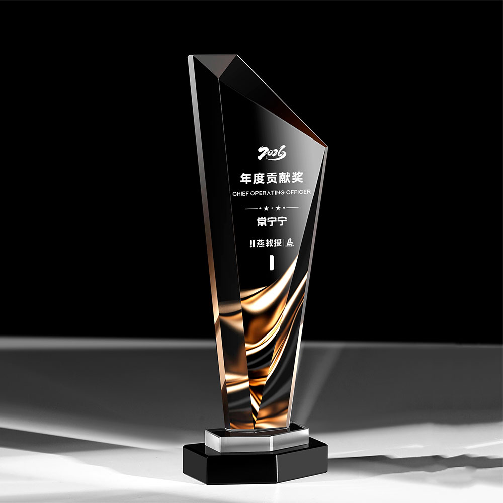 切面水晶奖杯定制 企业年会彩印奖牌 优秀员工颁奖纪念奖杯 - crystal trophy shot blasting 1 1