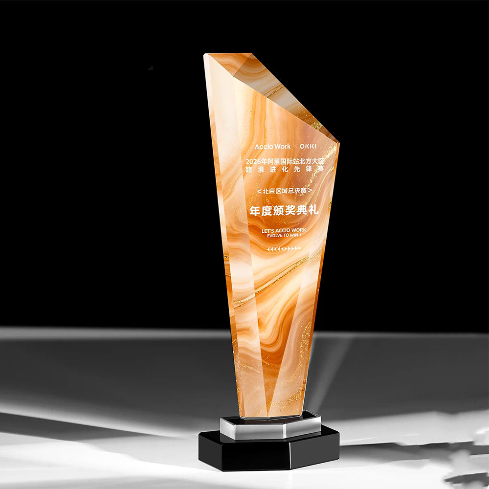 切面水晶奖杯定制 企业年会彩印奖牌 优秀员工颁奖纪念奖杯 - crystal trophy shot blasting 7