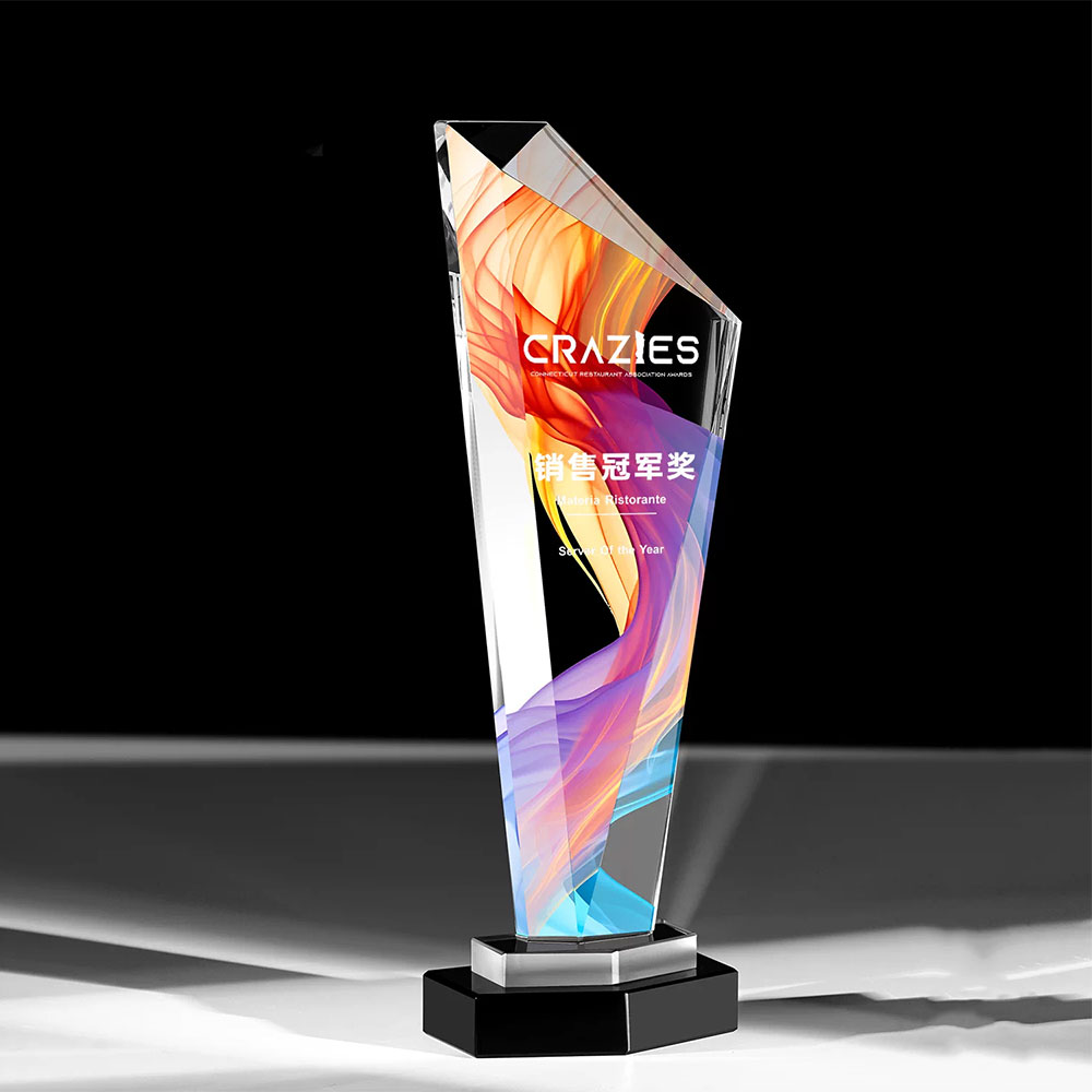 切面水晶奖杯定制 企业年会彩印奖牌 优秀员工颁奖纪念奖杯 - crystal trophy shot blasting 9 1