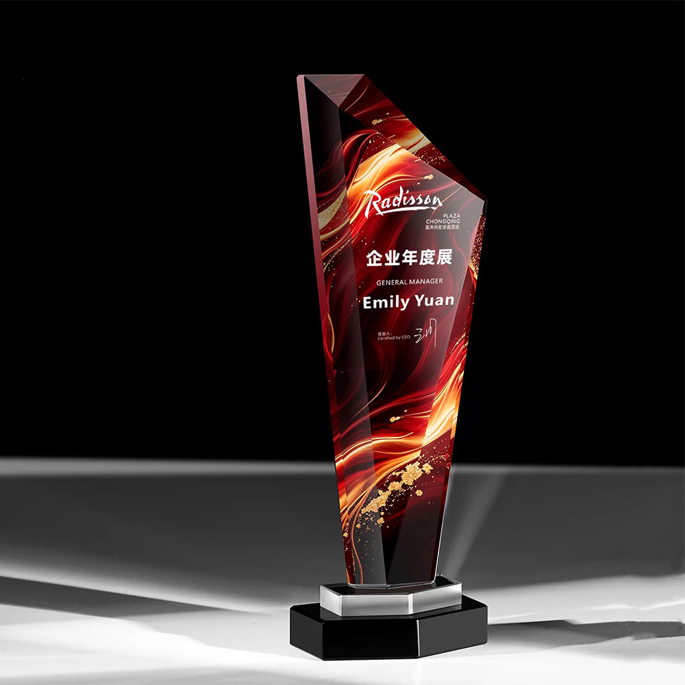 切面水晶奖杯定制 企业年会彩印奖牌 优秀员工颁奖纪念奖杯 - crystal trophy shot blasting 1