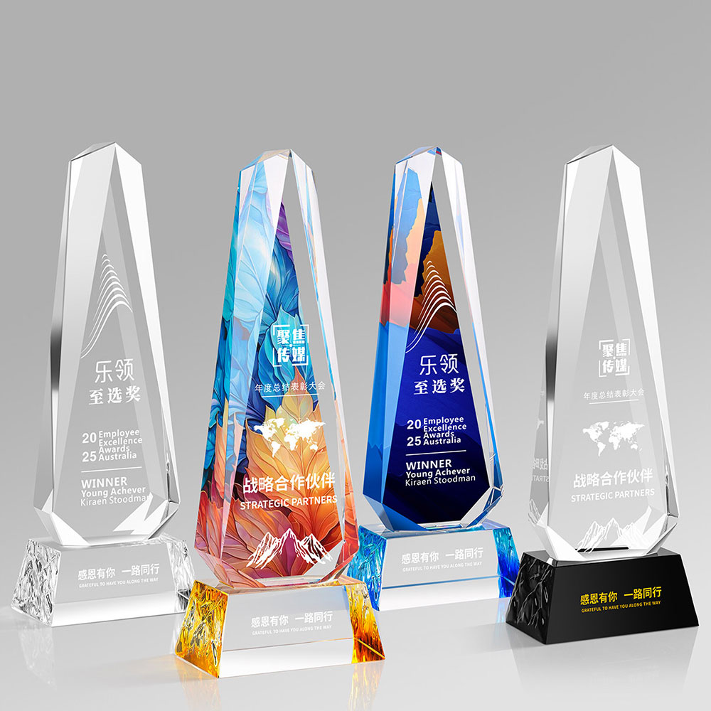 中流砥柱彩印水晶奖杯定制商务颁奖纪念摆件 - stream pillar color print crystal trophy custom corporate award decor 3