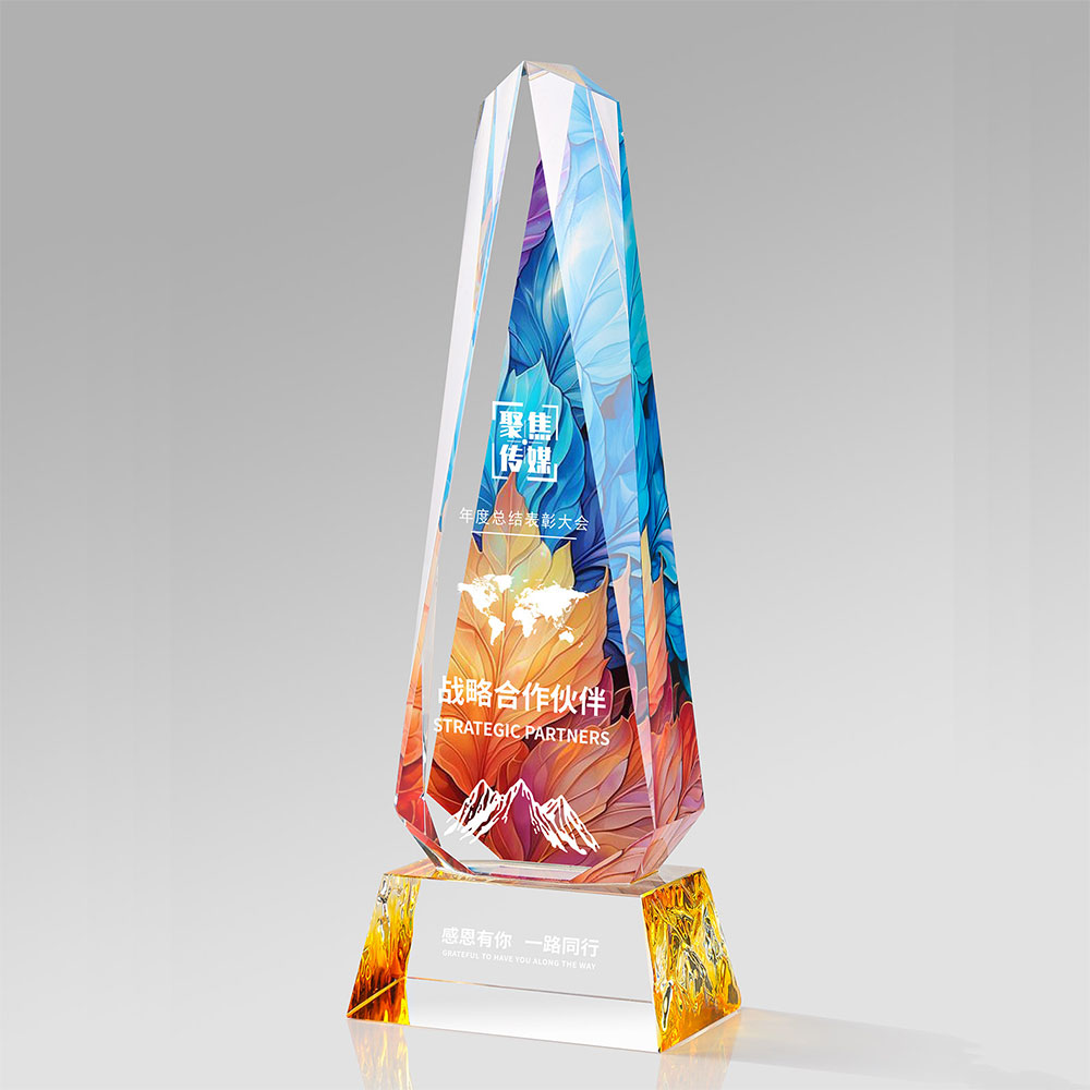 中流砥柱彩印水晶奖杯定制商务颁奖纪念摆件 - stream pillar color print crystal trophy custom corporate award decor 1